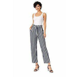 ZARA Basic XS Striped Wide-Leg Capri Pants Polyester Navy/White
